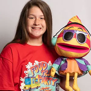 Girl with DJ Skillet Puppet