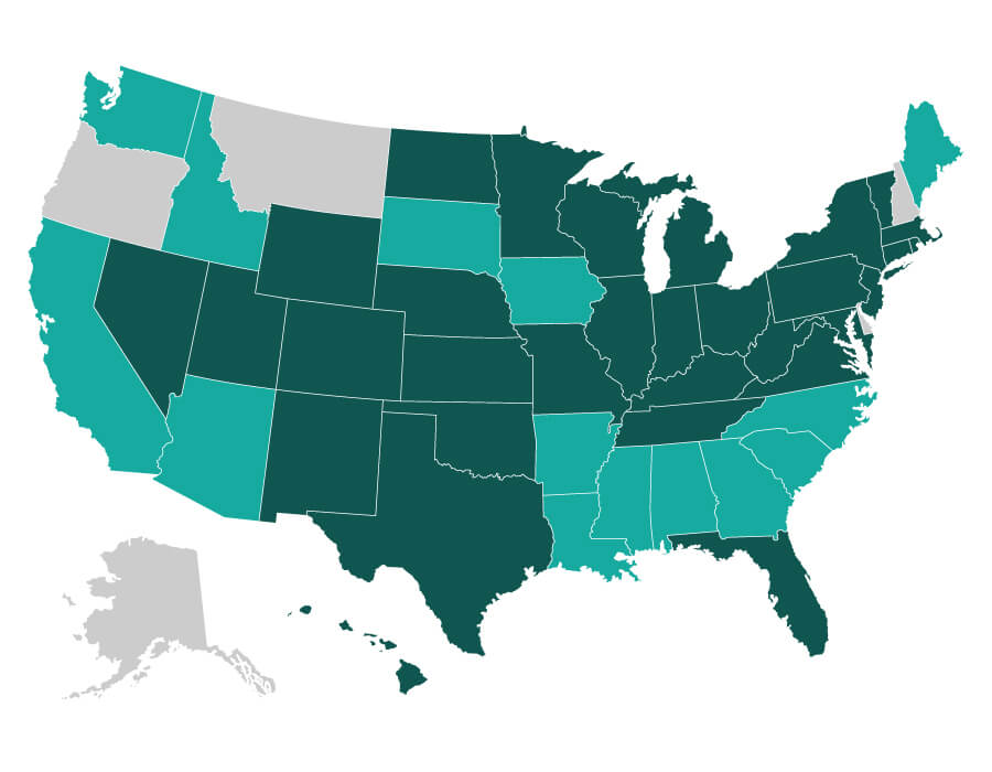 US Map of Tax Exempt states